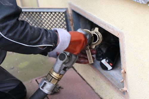 Heating oil delivery to a residential street in North Patchogue, NY